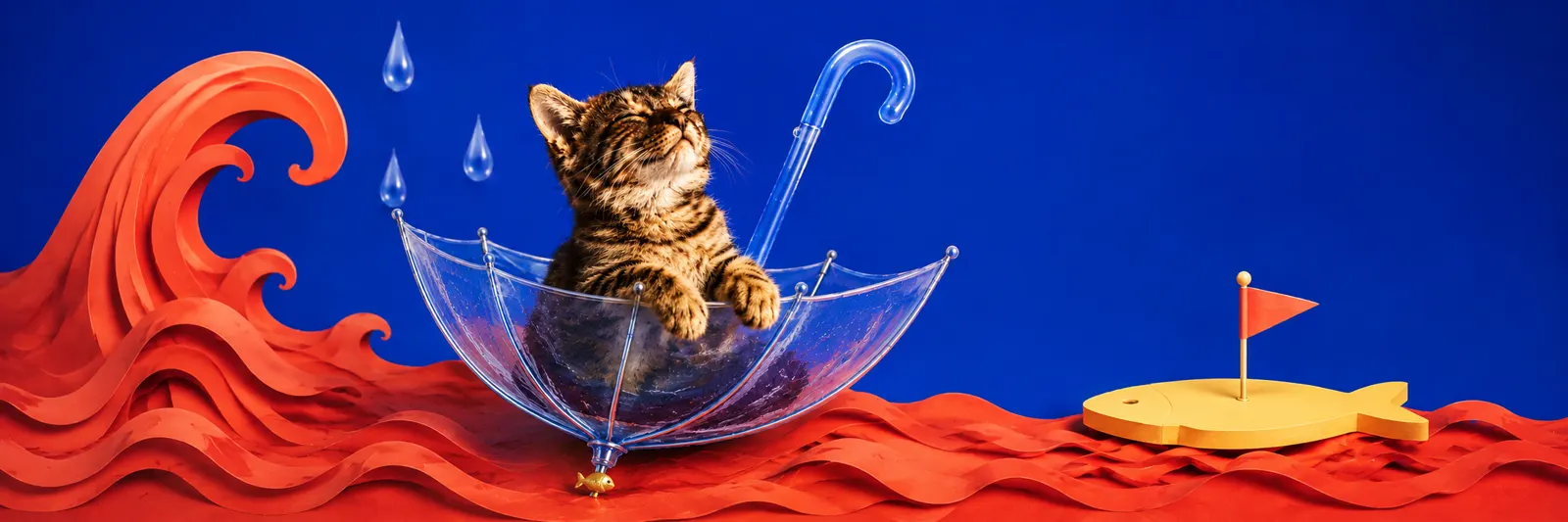 Rika sailing the umbrella past a golden fish island